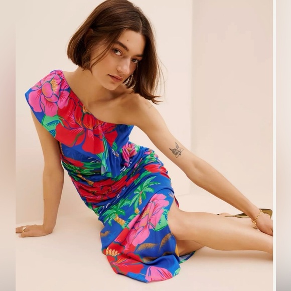 Farm Rio for Anthropologie Floral One-Shoulder Dress S - Picture 4 of 6